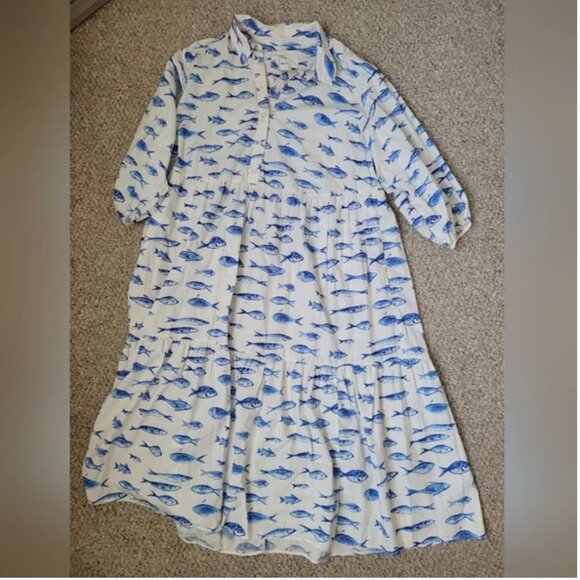 Anthropologie Maeve Bettina Shirt Dress Cotton Fish print midi size 1X. - Picture 5 of 6